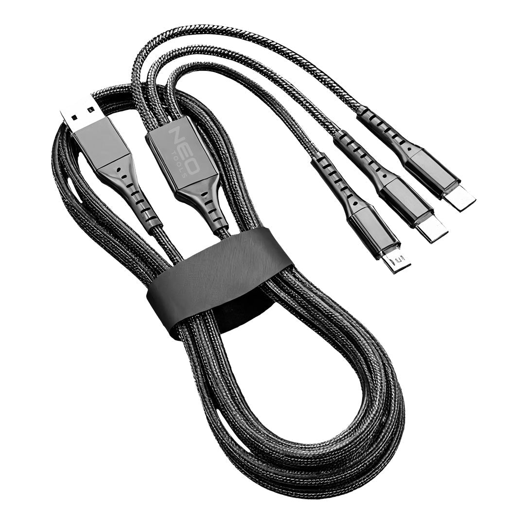 USB töltőkábel, 3az 1ben, 1.2m, USB-A bemenet, USB-C, Lightning, Micro USB kimenetek-0